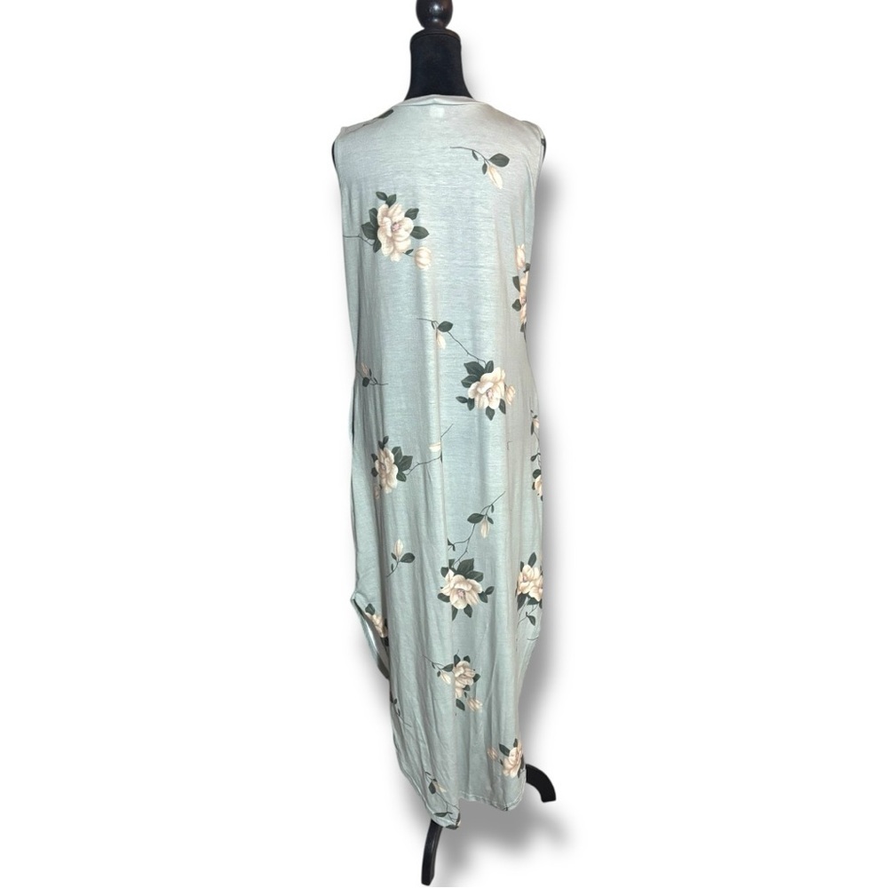 Anrabess Mint Green Floral Sleevelss Crewneck Asymmetrical Floral Maxi Dress - Picture 6 of 16